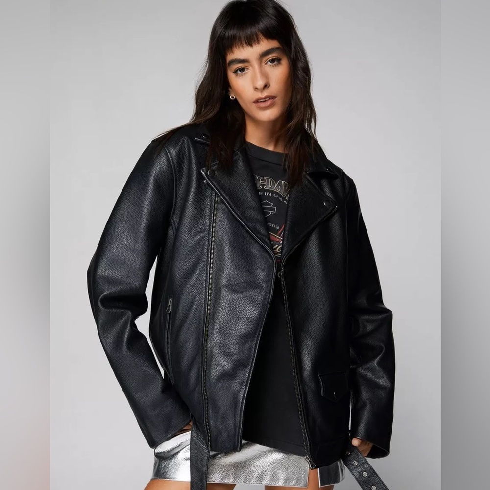 Nasty Gal Real Leather Boyfriend Biker Jacket